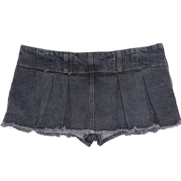 Lioness Pleated Denim Allure Y2K 90s Low Rise Charcoal Mini Skort Size Large - Picture 5 of 16
